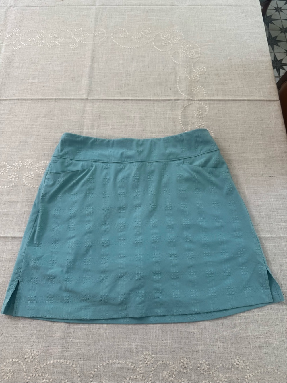 Lady Hagen Teal Mini Skort with Subtle Eyelet Texture